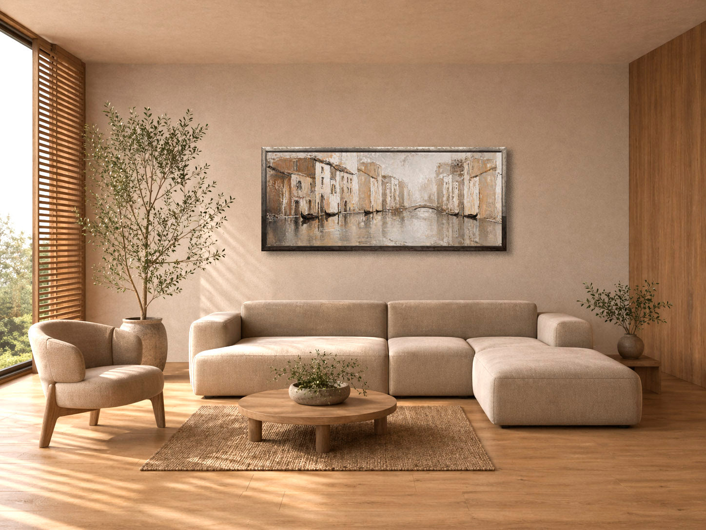 Dekoracje wnętrza w stylu Japandi – obrazy na płótnie w salonie